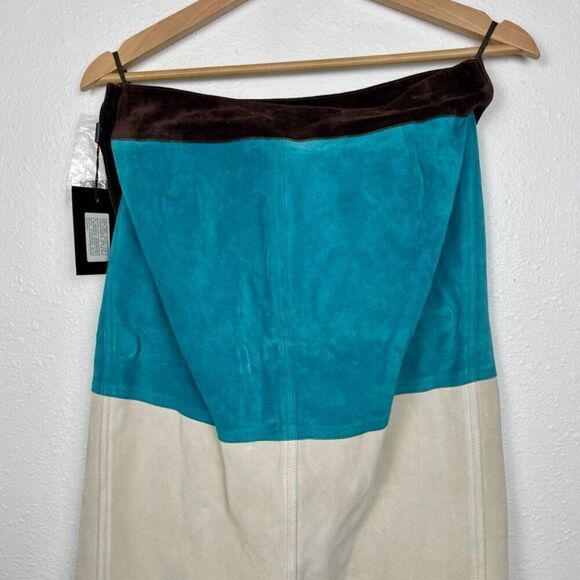 NWT Size: 40 (US size L/8)Yves Saint Laurent Colorblock Suede Wrap Skirt - Picture 8 of 15